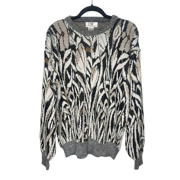 Vintage TJW Mervyns Men’s Medium Abstract Sweater Gray Crewneck Acrylic 90s - Picture 1 of 5